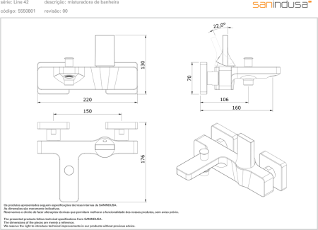 Смеситель для ванны Sanindusa Line 42 555080111 Смеситель для ванны Sanindusa Line 42 555080111