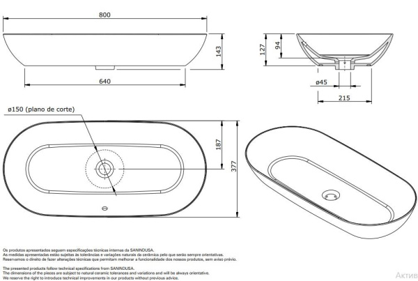 Раковина накладная 80x38 Sanindusa Sanlife 136399004