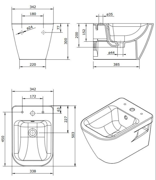 Биде подвесное Sanindusa Look 134455004