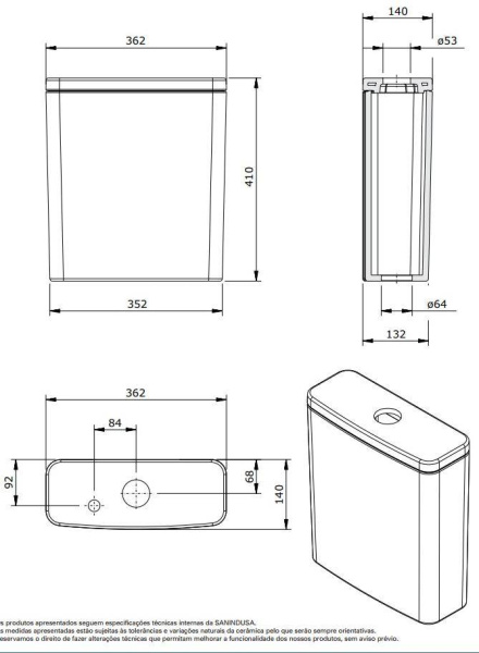Бачок для унитаза Sanindusa Look прямоугольный 1341110LM