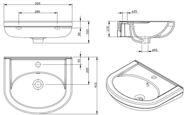Раковина подвесная 50x42 Sanindusa Cetus Basic 135300004