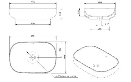 Раковина накладная 60х40 Sanindusa Sanibold 137310004