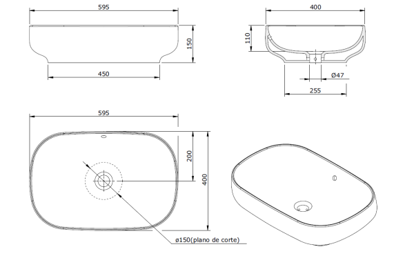 Раковина накладная 60х40 Sanindusa Sanibold 137310004