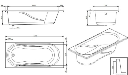 Ванна акриловая Sanindusa Aveiro 170x75 8031000000