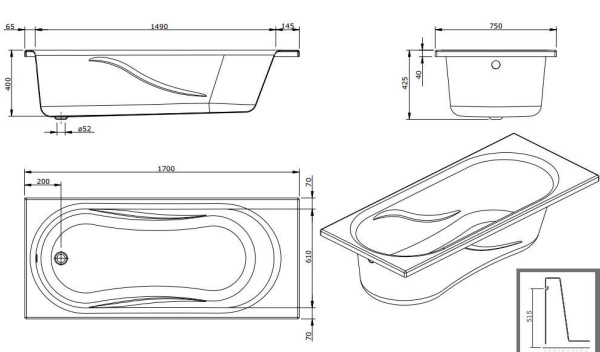 Ванна акриловая Sanindusa Aveiro 170x75 8031000000