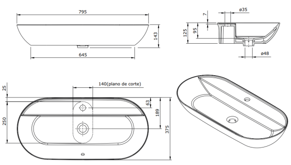 Раковина накладная 80х38 Sanindusa Sanlife 136390004