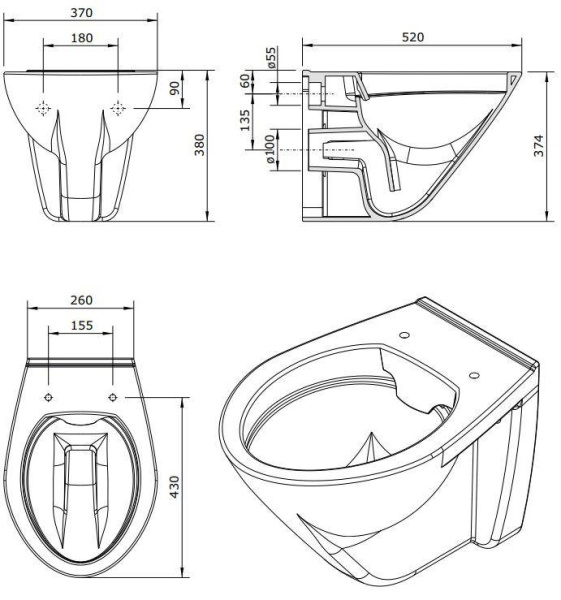 Унитаз подвесной безободковый Sanindusa Cetus 110034004